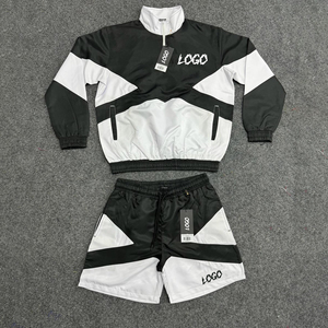 Custom 2025 <b>Men's</b> High Street Style <b>Half</b> <b>Zip</b> Windbreaker <b>Jacket</b> Shorts Set Canvas Fabric Stand Collar Jogger Suit Spring Running - Product Image 4