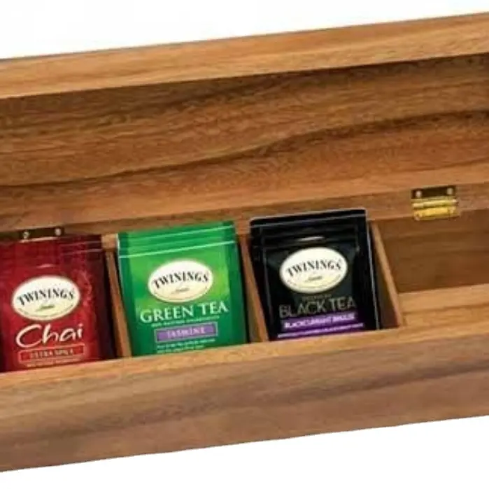 Organisateur de sac à thé en bambou boîte à thé en bois d'acacia/boîte à thé en bois d'acacia/organisateur de sac à thé Logo personnalisé boîte cadeau d'emballage en bois