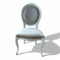 Chaise de salle à manger Louis XV en bois massif blanc vieilli avec siège rembourré, design moderne, pliable pour appartement et parc
