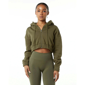 Conjunto de Sudadera Corta con Cremallera y Leggings Verde Oliva para Mujer, Bordado 3D, Chándal de Dos Piezas para Gimnasio, Ropa Deportiva Informal - Product Image 1