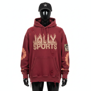 เสื้อฮู้ดดี้ผู้ชายไซส์ใหญ่ ผ้าฝ้ายฟลีซพรีเมียม GSM สีแดงอมน้ำตาล ผ้าฟอกทำสีซีด ปักโลโก้ตามสั่ง สไตล์สตรีทแวร์ เสื้อฮู้ดดี้พื้นฐาน - Product Image 6