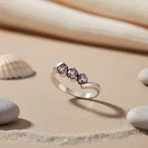 Bague en argent 925 avec améthyste pour femmes, bijoux en pierres précieuses - Product Image 3