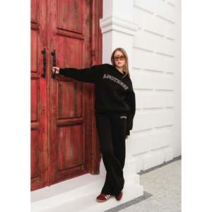 Ensemble de survêtement avec imprimé texte noir et pantalon palazzo à jambes larges - Noir - Product Image 6