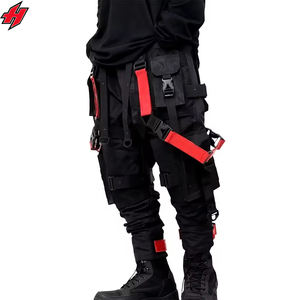 Cyberpunk Streetwear Men's Harajuku Techwear Pants Ribbon Multi Pocket Trousers US Size Hip Hop Black <b>Cargo</b> Ninja Pants - Product Image 2