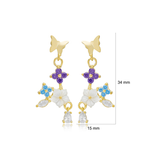 Pendientes Largos con Diseño de Mariposas y Flores de Verano Coloridas, Joyería de Plata de Ley 925 al por Mayor - Product Image 3