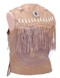 Gilet authentique en cuir véritable marron pour homme, frangé, perlé, fait à la main, style western américain, veste tactique d'hiver - Product Image 2