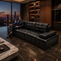Modernes Italienisches Luxus-Sofa-Set aus Echtem Schwarzem Leder, Modulares Getuftetes Ecksofa mit Schaumstoffgefüllten Sitzen für Apartments