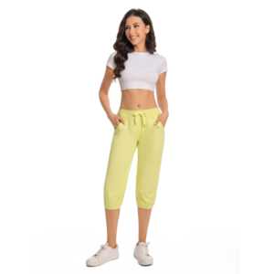 Pantalon de jogging court léger vert lime pour femme, idéal pour le sport, le fitness et le yoga, avec cordon de serrage à la taille, extensible, doux, en polyester - Product Image 1