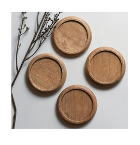 Wood Cup <b>Coaster</b> <b>Set</b> <b>with</b> <b>Holder</b>-Eco-Friendly Reusable Custom Design <b>Coasters</b> for Home & Events Country Style - Product Image 1