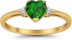 Bague de promesse en forme de cœur, émeraude simulée, zircone cubique ronde, plaqué or 14 carats, bague émeraude jaune, cadeau pour elle - Product Image 2