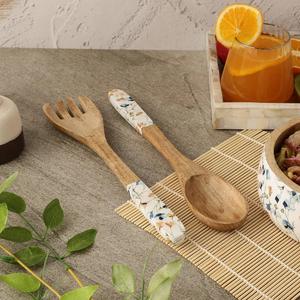 Meilleure vente bois d'acacia avec émail imprimé vaisselle cuillère et fourchette cuisine service de salade outils de mariage fête et maison - Product Image 1