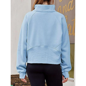 Sweats à demi-zip pour femmes sweats à capuche courts polaire quart fermeture éclair pull chandails trou de pouce automne hiver vêtements - Product Image 2