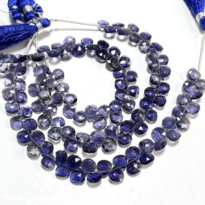 Vente en gros de perles briolettes en forme de coeur à facettes en iolite bleue naturelle 5.5-6.5mm fournitures de bijoux perles de pierre pour perles - Product Image 1