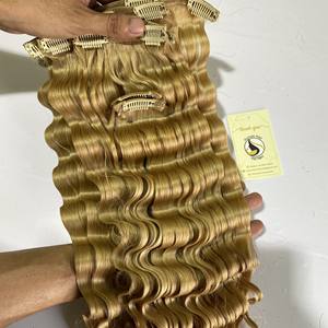 Extensions de cheveux humains avec clips, sans couture, européens, vierges, Remy, à reflets blonds, style vietnamien, vente en gros - Product Image 3