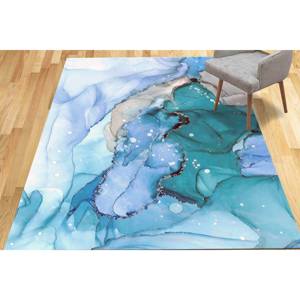 Tapis en marbre bleu et vert : design imprimé en 3D à l'encre d'alcool, avec poils doux - Product Image 5