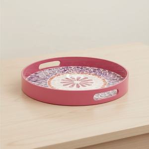 Bandeja de Laca Azul Zigzag Artesanal, Decorativa y para Servir, Hecha a Mano por Viettimecraft Wholesale - Product Image 1