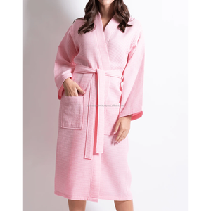 Albornoz de gofres Rosa personalizado Toalla de baño a rayas altamente absorbente Textiles para el hogar de algodón Juego de toallas de baño de la India - Product Image 1