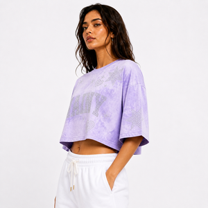 Camisetas personalizadas OEM para mujer con logo, 100% algodón, de alto gramaje, con pedrería, diseño personalizado, corte holgado - Product Image 5
