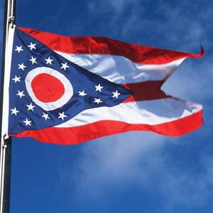 Bandera del estado de Ohio impresa digitalmente, 3x5, para exteriores, bordada, con franjas cosidas de alta resistencia y 2 ojales de latón - Product Image 1