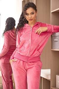 Ensemble de survêtement en velours pour femme Design solide Sweat à capuche zippé et pantalons de survêtement avec rayures pour la saison d'automne - Product Image 6