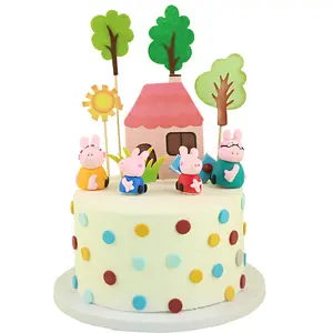 CD134 Bake cake decoration lovely pig family of four polymer clay doll decoration birthday dress up cake topper custom
