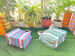 กระเป๋าตลาดลายทางอินเดีย ผลิตจากวัสดุรักษ์โลก หลายสี พร้อมโลโก้สั่งทำ คุณภาพสูง - Product Image 6