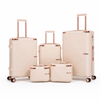 Ensemble de bagages de luxe en ABS à coque rigide avec logo personnalisé OEM, 5 pièces, valise de voyage légère à roulettes lisses avec serrure intelligente en aluminium
