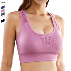 <b>Mesh</b> Stitching Hollow Beauty Back Wireless Sujetador Deportivo Running Workout Yoga Bra Seamless Sports Bras <b>Crop</b> <b>Top</b> for Womens - Product Image 1