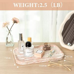 Plateau de toilette classique en céramique rouge Rosso avec finition marbrée pour comptoir de salle de bain, vaisselle, bijoux, décoration - Product Image 3