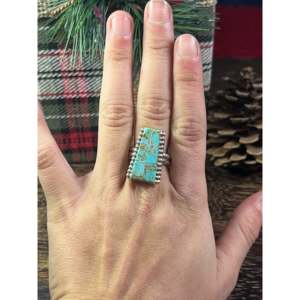 Wilbert # Anillo Ajustable de Plata de Ley y Turquesa (8 Piezas), Color Gris # Tecnología de Incrustación de 8 Piedras Preciosas Naturales de Moda, Tamaño 9.25, Regalo Perfecto - Product Image 2