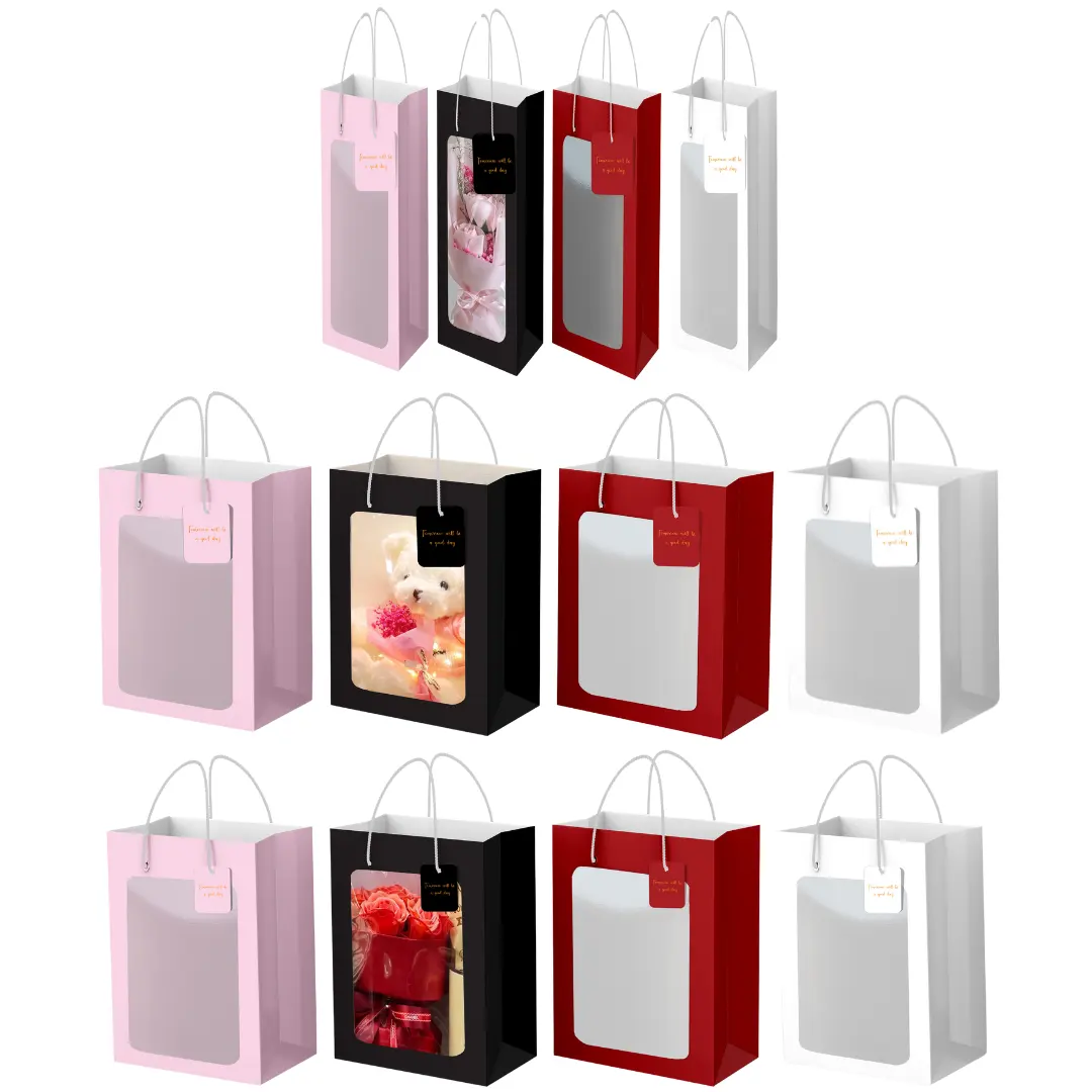 Sacchetto di carta regalo sacchetto di carta con finestra confezione regalo cesto con coulisse Shopping trasparente Tote bag