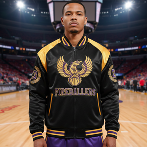 เสื้อแจ็คเก็ตบาสเกตบอลโรงเรียนมัธยมแบบกำหนดเอง พร้อมปักชื่อผู้เล่นและโลโก้ แจ็คเก็ตวาร์ซิตี้แบบวินเทจ คอตั้ง สำหรับฤดูหนาว ให้ความอบอุ่น - Product Image 1