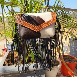 Nouveau Western bohème réel à la main en fourrure de vachette usiné à la main en cuir sacs à bandoulière femmes élégantes taille idéale sacs à bandoulière - Product Image 2