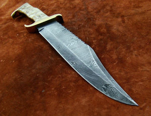 CUSTOM HANDMADE STAINLESS STEEL SERRATED EDGE BEAUTIFUL HORN HANDLE HUNTING BOWIE <b>KNIFE</b> LEATHER <b>SHEATH</b> 3-Year Warranty DIY OEM - Product Image 4
