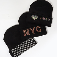 Venta de Fábrica al por Mayor, Gorro de Invierno con Bordado 3D, Cálido, Brillante, con Logotipo Personalizado, Suave, de Lujo, con Pedrería, Estilo Y2K, 100% Jacquard