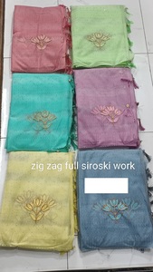 Vêtements de fête à la mode organza mousseline de soie saree mettant en évidence la broderie de créateur et la bordure festonnée idéale pour les acheteurs en gros mondiaux - Product Image 3