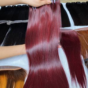 ช่อผมมนุษย์แบบมัดผมตรงสีเบอร์กันดี - Product Image 1