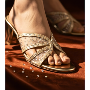 รองเท้าแตะตาข่ายเปิดนิ้วเท้าสีทองโบราณ แฟชั่นฤดูร้อน 554 G - Product Image 4