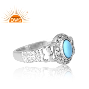 แหวนพลอยบุษราคัมสีเงินชุบพัลเลเดียมธรรมชาติสีเทอร์ควอยซ์และสีขาว - Product Image 4