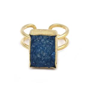 แหวนทองเหลืองทรงสี่เหลี่ยมปรับได้ทรงโบฮีเมียนตั้งค่าแบบโบฮีเมียนหินโมราน้ำตาลสีเหลืองทำด้วยมือ - Product Image 5