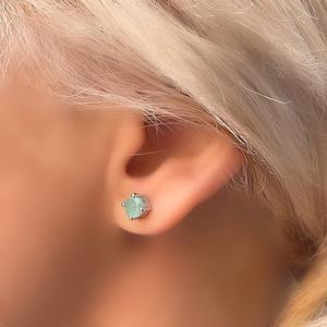 Handmade <b>Silver</b> Boho Style <b>Stud</b> <b>Earrings</b> Jewelry 925 <b>Sterling</b> <b>Silver</b> Aqua Chalcedony Gemstone Trending <b>Stud</b> <b>Earrings</b> for Women - Product Image 3