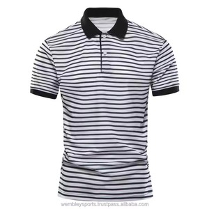 Nuevos hombres para polos para primavera verano Camisetas de manga corta negro blanco rayas sudaderas Casuales - Product Image 1