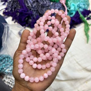 สร้อยข้อมือลูกปัดโรสควอตซ์ขนาด8มม. กำไลพลอยสีชมพูธรรมชาติสำหรับการตกแต่งสร้อยข้อมือคริสตัลแท้สำหรับความรัก - Product Image 5