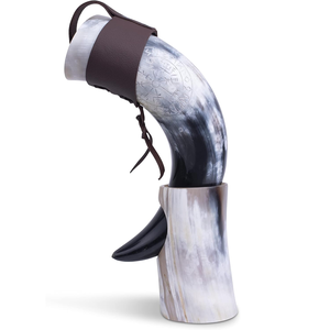 Corne à boire Viking polie avec support, meilleure qualité, fabricant indien, corne à bière Viking d'Inde - Product Image 3