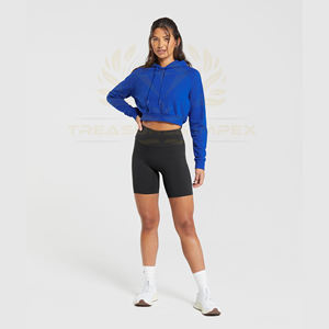 Sudadera informal de manga larga con logotipo personalizado para mujer, Jersey de punto de algodón con capucha, Top corto para la colocación del logotipo frontal de invierno - Product Image 4