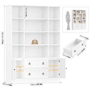 Estantería Grande Blanca de Madera con Armario de Almacenamiento y Cajones, Librería con Estantes Abiertos para el Hogar, Oficina o Sala de Estar - Product Image 6