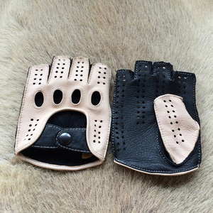 Gants demi-doigts en cuir véritable pour hommes, mitaines de conduite en peau de chèvre respirantes pour le cyclisme, la conduite, nouveau mâle authentique - Product Image 2