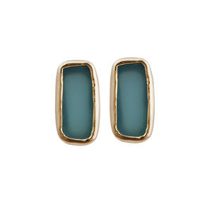 Pink Chalcedony Rectangle Shape Collet Set Trendy Gold-Plated Brass Fashion Stud <b>Earrings</b> <b>for</b> <b>Women</b> - Product Image 4