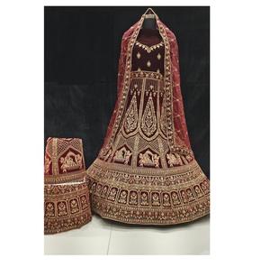 Velours de qualité supérieure Lehenga Choli ensemble de couleur marron personnalisé travail Zari lourd dames filles vêtements de fête y compris correspondant Dupatta - Product Image 1