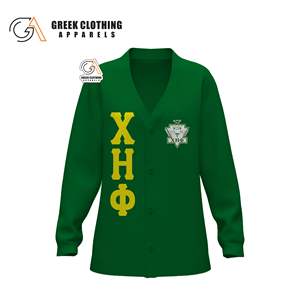 Pull en maille à col en V personnalisé pour sororité, vert et jaune, Chi Eta Phi, vêtements grecs, fournisseur en gros, usine - Product Image 3